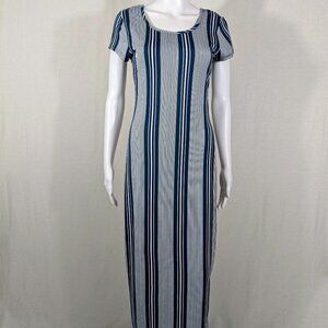 TMG New York Women's Size Medium Blue and White Striped Stretchy Maxi Dress